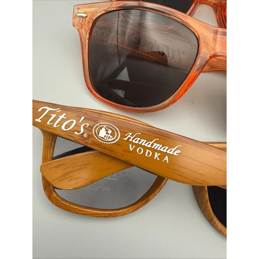 3 pair of  Authentic Tito's Vodka Logo Sunglasses UV400 Protection:Orange/Wooden